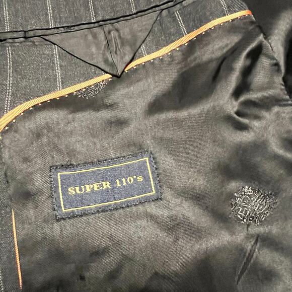 Crombie Blazer Jacket Mens 44 Long Grey Pinstripe Wool 2 Button Super 110 - Picture 7 of 12